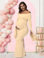 Off Shoulder Flutter Sleeve Maternity Baby Shower Maxi Dress for Maternity