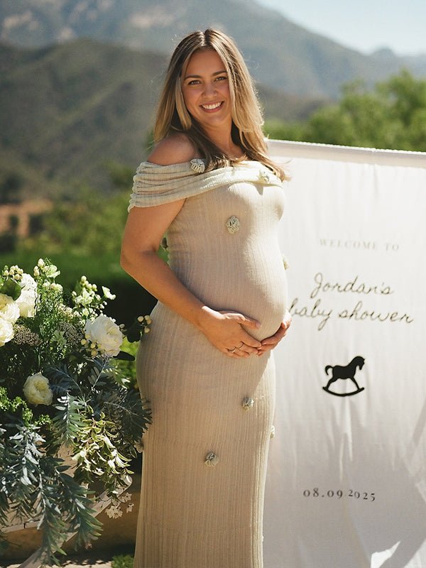 Matcha Knit 3d Flowers Off Shoulder Elegant Maternity Maxi Dress for Maternity