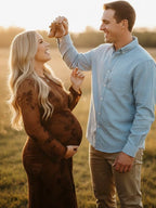 Dark Brown Printed Mesh Ruffle Ruched Boho Maternity Maxi Dress for Maternity