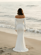 Elegant White Cut Out Off Shoulder Mermaid Maternity Photoshoot Maxi Dress for Maternity