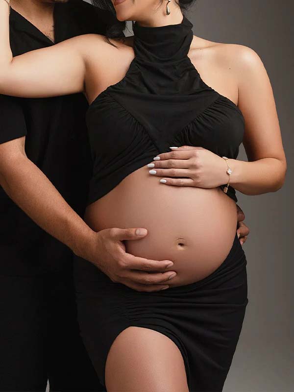 Side Slit Halter Neck Two Piece Maternity Photoshoot Maxi Dress for Maternity