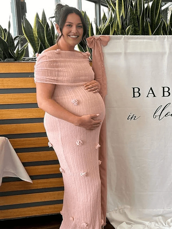 Grenadine Off Shoulder 3d Flowers Bodycon Elegant Photoshoot Baby Shower Maternity Maxi Dress for Maternity