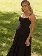 Spaghetti Strap Splicing Lace Up Open Back Maternity Photoshoot Maxi Dress for Maternity