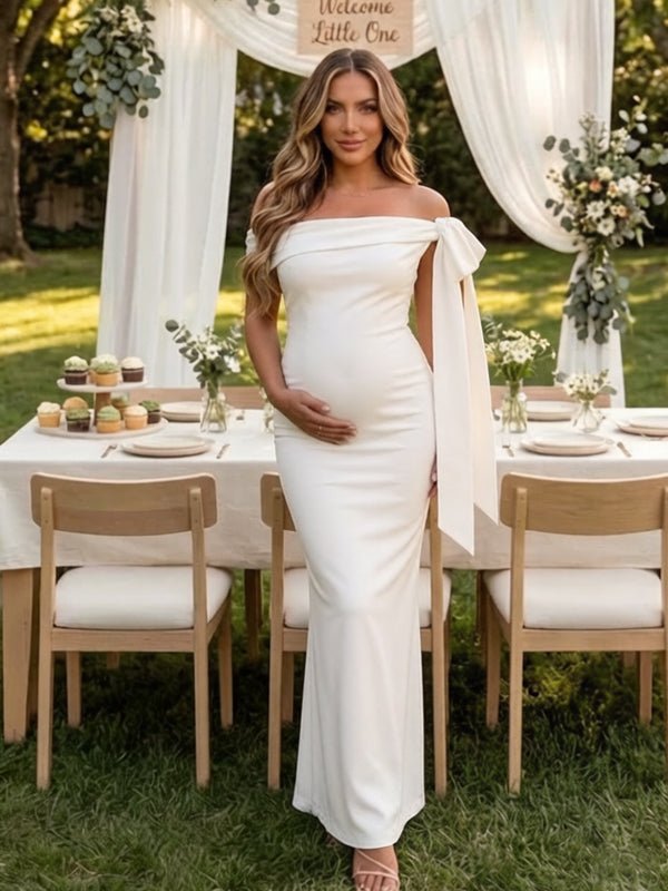 Off Shoulder Bandeau Lace-up Bodycon Maternity Baby Shower Maxi Dress for Maternity