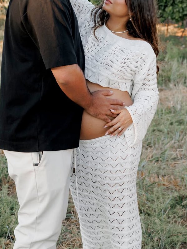 White Off Shoulder Lace Up Crochet Backless Maternity Photoshoot Maxi Dress for Maternity
