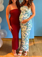Blue Print Sheer Grenadine Maternity Baby Shower Maxi Dress for Maternity