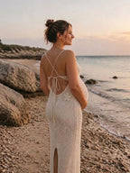 Beige Halter Neck Hollow Out Backless Lace-up 3d Flowers Vacation Maternity Maxi Dress for Maternity