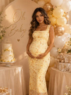 Spaghetti Strap Print Sheer Backless Grenadine Maternity Baby Shower Maxi Dress for Maternity