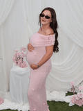 Grenadine Off Shoulder 3d Flowers Bodycon Elegant Photoshoot Baby Shower Maternity Maxi Dress for Maternity