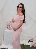Grenadine Off Shoulder 3d Flowers Bodycon Elegant Photoshoot Baby Shower Maternity Maxi Dress for Maternity