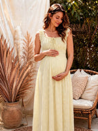 Chic Yellow Falbala Shirring A-line Photoshoot Maternity Maxi Dress for Maternity