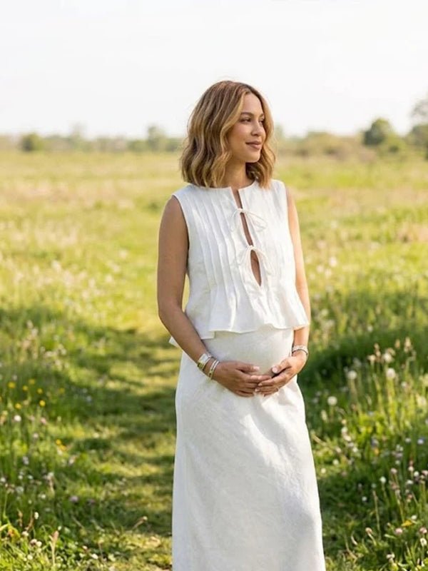 Lace Up Ruched Two Piece Maternity Photoshoot Maxi Dress for Maternity