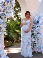 Ruffle Spaghetti Strap Falbala Irregular Backless Maternity Baby Shower Maxi Dress for Maternity