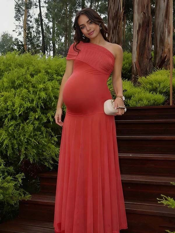 Chic Mesh Off Shoulder Draped Cocktail Maternity Maxi Dress for Maternity