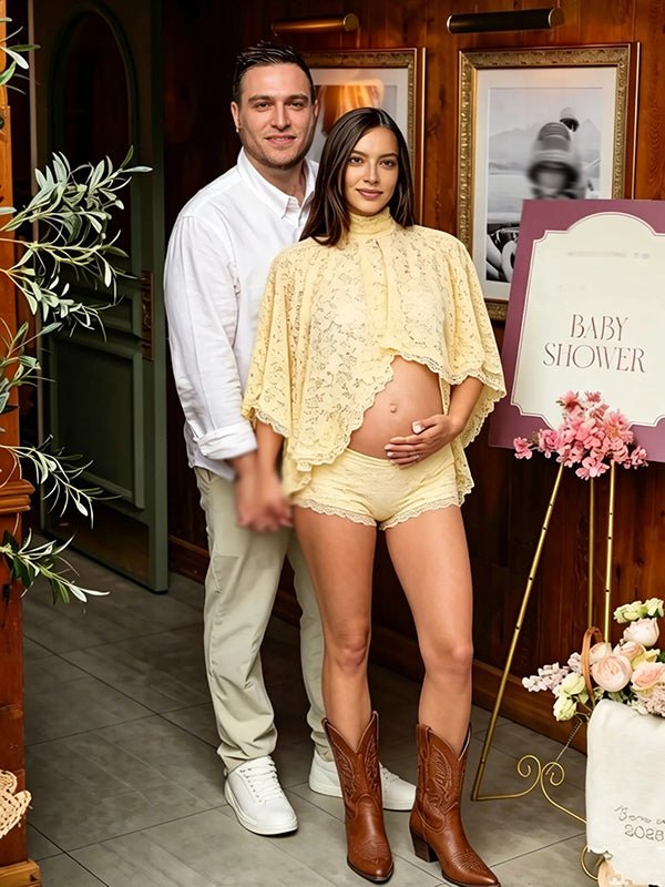 Lace Halter Neck Backless Two Piece Photoshoot Vacation Maternity Tops Shorts for Maternity