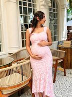 Pink Lace Ruched Corset High-low Tank Mermaid Elegant Cocktail Gown Maternity Baby Shower Maxi Dress for Maternity