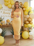 Lace Textured Bodycon Two Piece Set Sheer Maternity Maxi Dress for Maternity