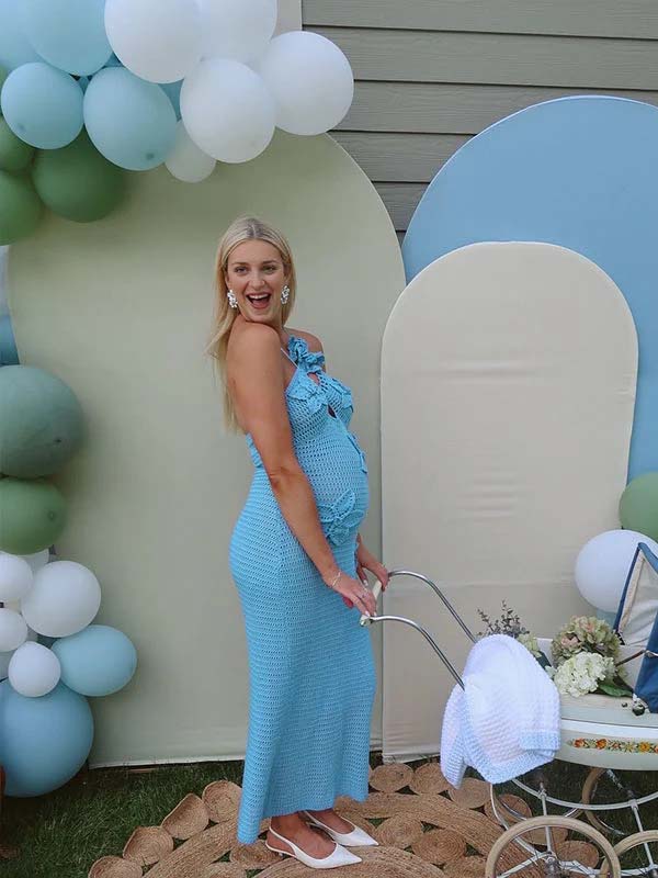 Crochet Hollow Out 3d Flowes Cut Out Halter Neck Cami Bodycon Elegant Baby Moon Beach Maternity Photoshoot Baby Shower Maxi Dress for Maternity