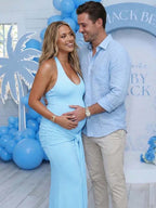 Ruched Bowknot Draped Halter Neck Backless Bodycon Maternity Maxi Dress for Maternity