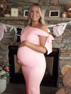 Pink Bowknot One Shoulder Elegant Maternity Baby Shower Maxi Dress for Maternity