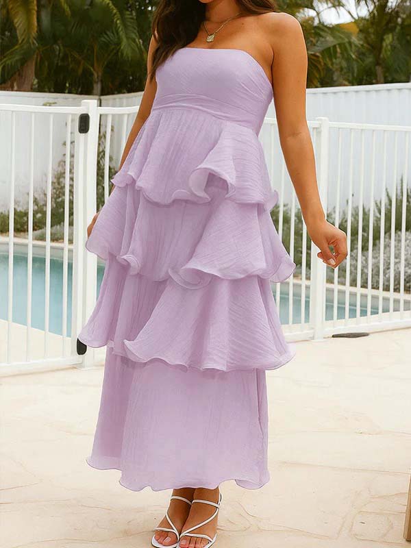 Bandeau Ruffle Tiered A-line Sweet Maternity Baby Shower Maxi Dress for Maternity