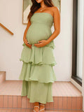 Bandeau Ruffle Tiered A-line Sweet Maternity Baby Shower Maxi Dress for Maternity