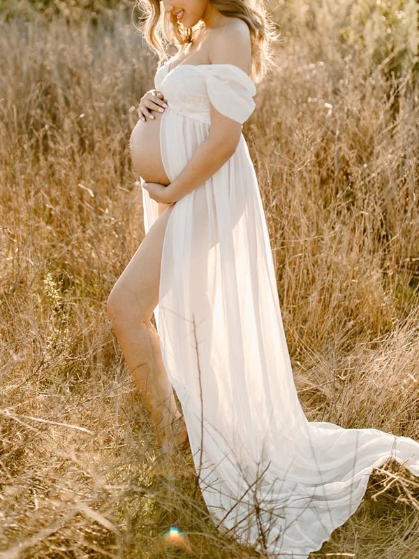 Off-shoulder Grenadine Cross Chest Maternity Dresses For Photoshoot Maxi Dress for Maternity