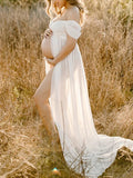 Off-shoulder Grenadine Cross Chest Maternity Dresses For Photoshoot Maxi Dress for Maternity