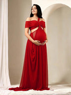 Off-shoulder Grenadine Ruffle Blue Photoshoot Maternity Maxi Dress for Maternity