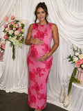 Embroidery 3d Floral Mesh Bodycon Maternity Baby Shower Maxi Dress for Maternity