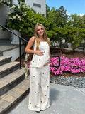 Sweet White Polka Dot Bandeau Two Piece Maternity Tank Top Wide Leg Pant for Maternity