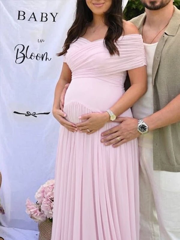 Pink Cross Chest Ruched Sheer Maternity Baby Shower Maxi Dress for Maternity
