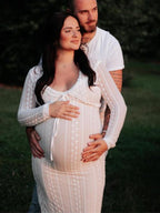 Ivory Lace Two Piece Set Side Slit V-neck Cami Maxi Dress And Crop Cardigan Elegant Going Out Maternity Photoshoot Baby Shower Maxi Dress for Maternity