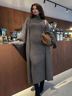 Grey High Neck Crochet Two Piece Maternity Sweater Maxi Dress for Maternity