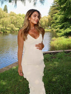 White Spaghetti Strap Backless 3d Flowers Maternity Maxi Dress for Maternity
