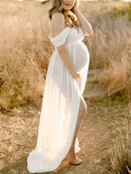 Off-shoulder Grenadine Cross Chest Maternity Dresses For Photoshoot Maxi Dress for Maternity
