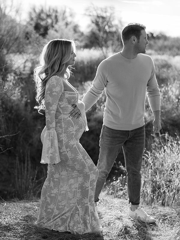 White Lace Corset Square Neck Flare Sleeve Off Shoulder Bodycon Elegant Cocktail Party Maternity Baby Shower Photoshoot Maxi Dress for Maternity