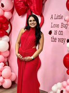 Ruched Bowknot Draped High Neck Backless Bodycon Elegant Maternity Baby Shower Maxi Dress for Maternity