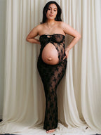 2 Piece Lace Tube Tie Ruffle Elegant Fashion Bodycon Vacation Photoshoot Baby Shower Maternity Maxi Dress for Maternity