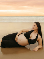 Black Halter Neck Ruched Two Piece Maternity Photoshoot Maxi Dress for Maternity