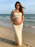 Apricot Ruched Lace-up Cami Big Swing Two Piece Set Maternity Maxi for Maternity