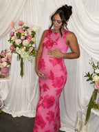 Embroidery 3d Floral Mesh Bodycon Maternity Baby Shower Maxi Dress for Maternity