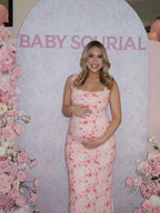 Elegant Pink Bodycon Grenadine Spaghetti Strap Ruffle Floral Baby Shower Maternity Maxi Dress for Maternity
