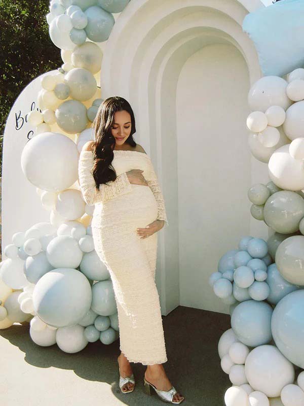 Beige Lace Off Shoulder Ruffle Falbala Bodycon Elegant Maternity Baby Shower Maxi Dress for Maternity