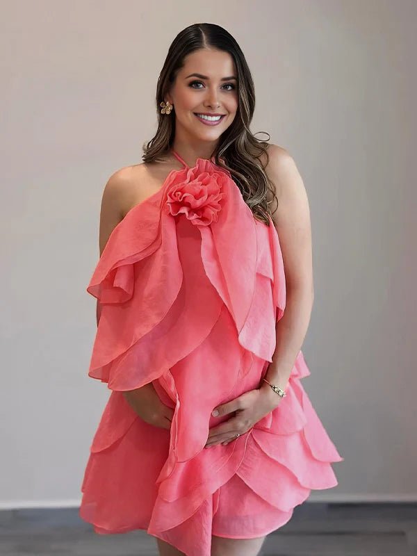 3d Flower Layered Ruffle Cami Backless Maternity Mini Dress for Maternity