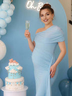 Off Shoulder Ruched Draped Bodycon Maternity Maxi Dress for Maternity