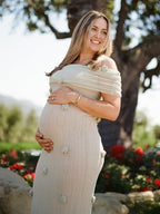 Matcha Knit 3d Flowers Off Shoulder Elegant Maternity Maxi Dress for Maternity