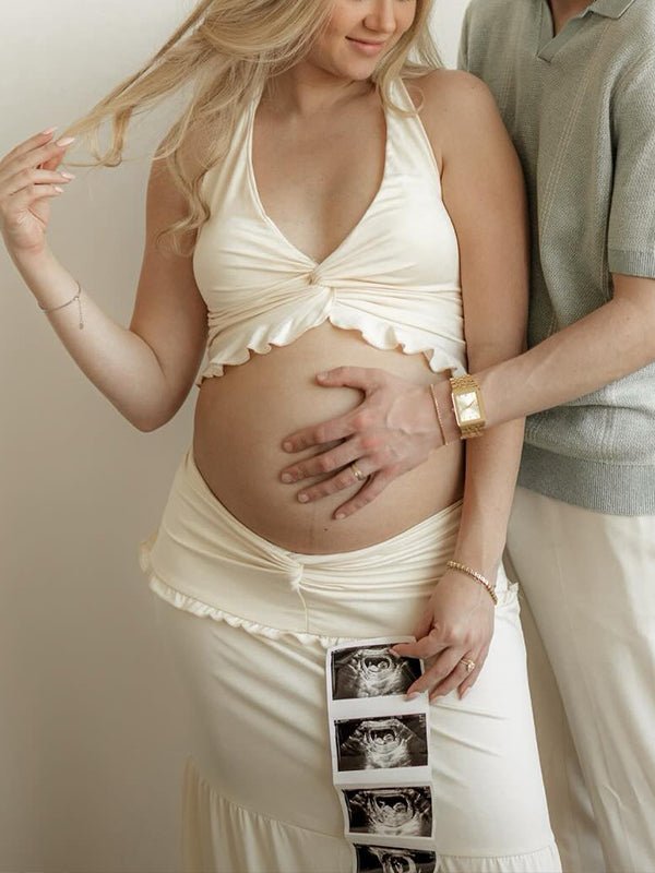 Apricot Halter Lace-up Two Piece Bodycon Mermaid Photoshoot Maternity Maxi Dress for Maternity