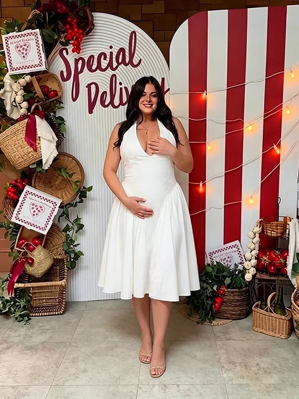 A-line Halter Neck Deep V Elegant Maternity Baby Shower Maxi Dress for Maternity