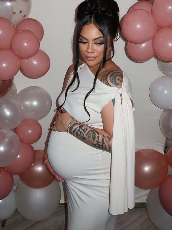 Strap Ties One Shoulder Mermaid Bodycon Elegant Photoshoot Baby Shower Maternity Maxi Dress for Maternity